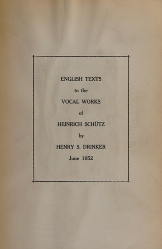 Cover for English texts to the vocal works of Heinrich Schütz