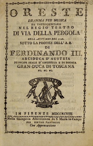 Cover for Oreste