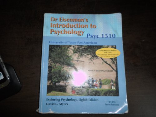 Cover for Custom Pub Myers Exploring Psychology @ UT Pan Am