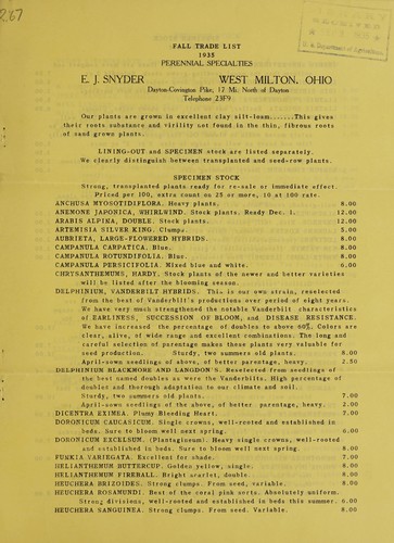 Cover for Fall trade list 1935, perennial specialties