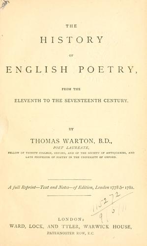 Cover for History of English poetry from the twelfth to the close of the sixteenth century.