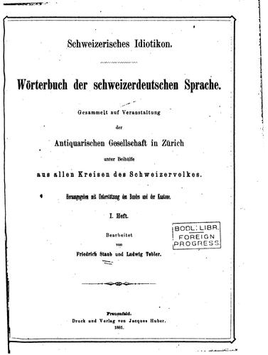 Cover for Schweizerisches Idiotikon: Wörterbuch der schweizerdeutschen Sprache