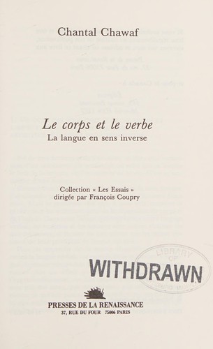 Cover for Le corps et le verbe