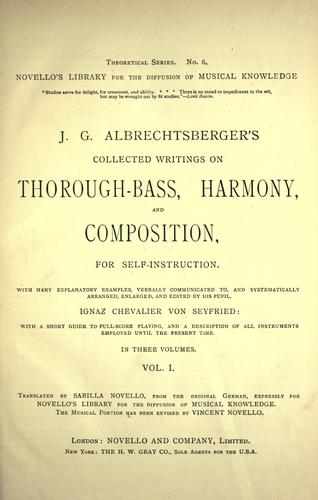 Cover for J. G. Albrechtsberger's collected writings on thorough-bass, harmony and composition for self-instruction...