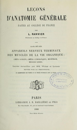 Cover for Leçons d'anatomie générale faites au Collège de France