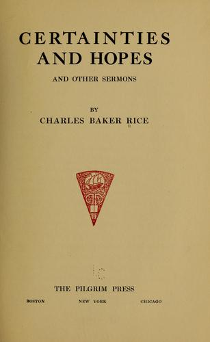 Cover for Certainties and hopes and oher sermons...Boston