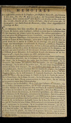 Cover for Memoires sur diffe rentes parties de la physique, de l'histoire naturelle, des sciences & des arts, &c