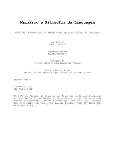 Cover for Marxismo e Filosofia da Linguagem