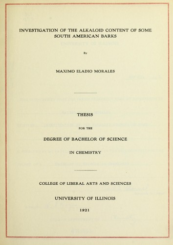 Cover for Investigation of the alkaloid content of some South American barks