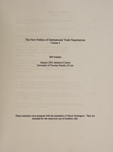 Cover for The new politics of international trade negotiations
