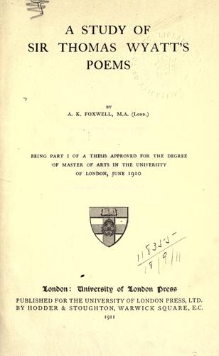Cover for A study of Sir Thomas Wyatt's poems.