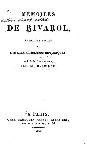 Cover for Mémoires de Rivarol