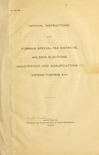 Cover for Official instructions as to forming special-tax districts, holding elections, registration and qualifications of voters therein, etc