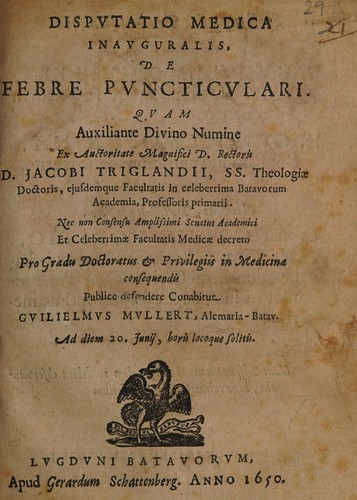 Cover for Dispvtatio medica inavguralis, de febre pvncticvlari