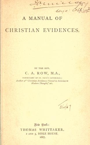 Cover for A manual of Christian evidence