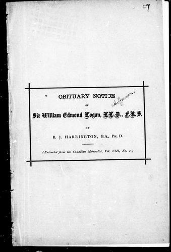 Cover for Obituary notice of Sir William Edmond Logan, L.L.D., F.R.S