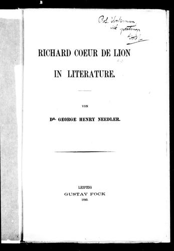 Cover for Richard Coeur de Lion in literature