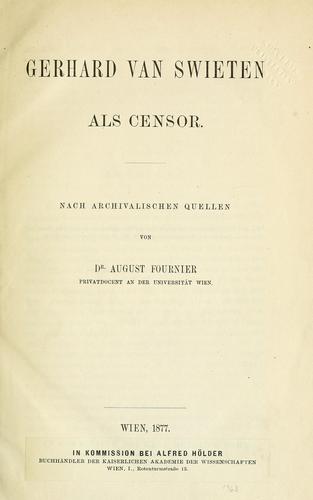Cover for Gerhard van Swieten als Censor