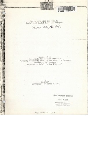 Cover for The Decker Mine proposals