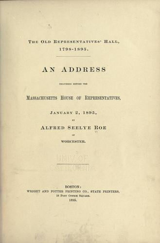 Cover for The old Representatives' hall, 1798-1895.