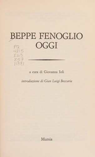 Cover for Beppe Fenoglio oggi