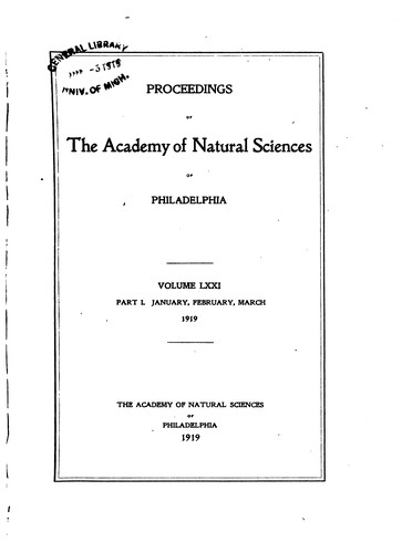 Cover for Proceedings of the Academy of Natural Sciences of Philadelphia, Volume 71