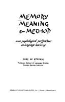 Cover for Memory, meaning & method