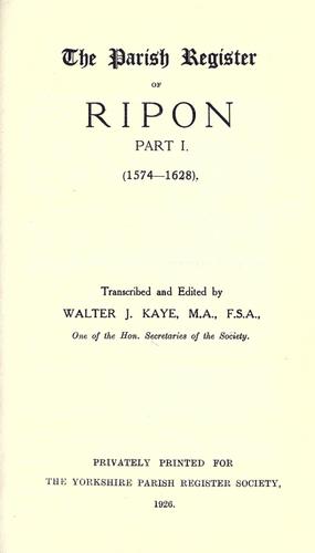 Cover for The Parish Register of Ripon 1574-1628