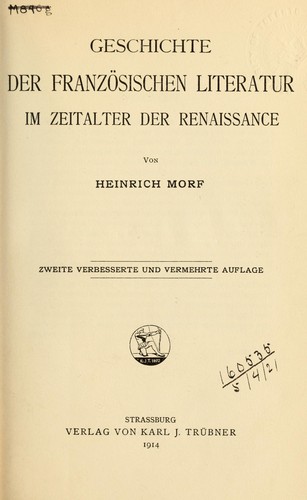 Cover for Geschichte der französischen literatur im zeitalter der renaissance