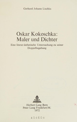 Cover for Oskar Kokoschka; Maler und Dichter.