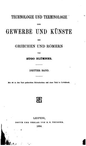 Cover for Technologie und Terminologie der Gewerbe und Künste bei Griechen und Römern