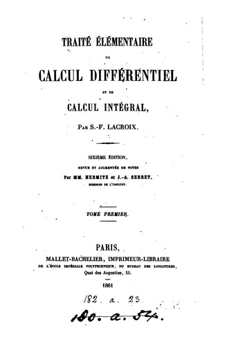 Cover for Traité élémentaire de calcul différentiel et de calcul intégral. Hermite et J.A. Serret