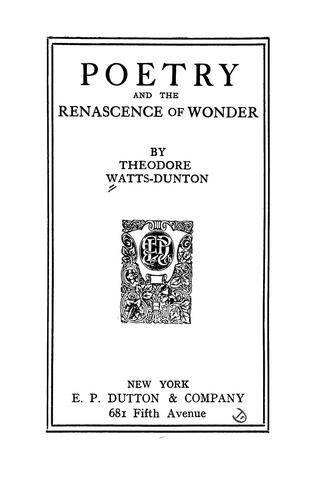 Cover for Poetry and the Renascence of wonder