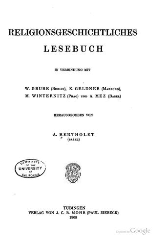 Cover for Religionsgeschichtliches lesebuch, in verbindung mit W. Grube ...