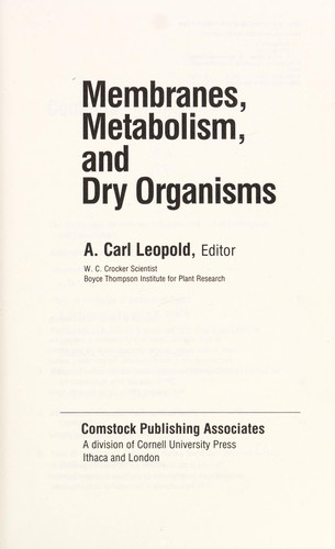 Cover for Membranes, metabolism, and dry organisms
