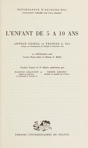 Cover for L'enfant de 5 à 10 ans