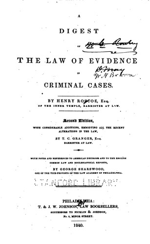 Cover for A Digest of the Law of Evidence in Criminal Cases
