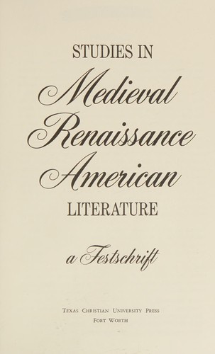 Cover for Studies in medieval, Renaissance, American literature