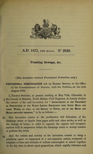 Cover for Specification of Thomas Stevens