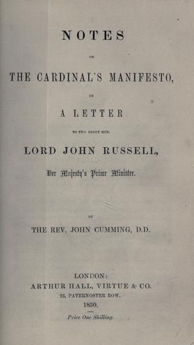 Cover for Notes on the Cardinal's Manifesto