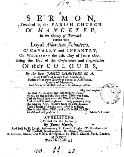 Cover for A sermon [on Nehem. iv, 14] preached in the parish church of Manceter