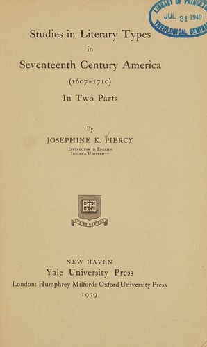 Cover for Studies in literary types in seventeenth century America (1607-1710)