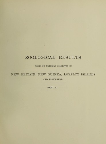 Cover for Zoological results based on material from New Britain, New Guinea, Loyalty islands and elsewhere, collected during the years 1895, 1896 and 1897