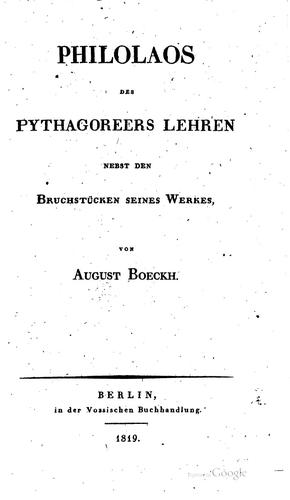 Cover for Philolaos des Pythagoreers Lehren nebst den Bruchstücken seines Werkes.