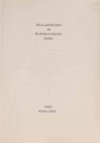 Cover for ST. LAWRENCE SEAWAY AND THE PROBLEM OF FULL-COST RECOVERY