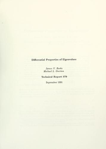Cover for Differential properties of eigenvalues.