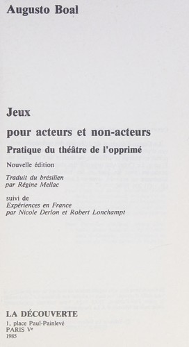 Cover for Jeux pour acteurs et non-acteurs
