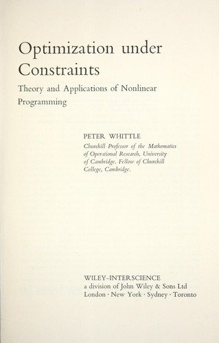 Cover for Optimization under constraints