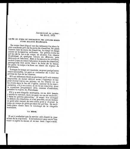 Cover for Levée du corps et inhumation des adultes morts d'une maladie épidé mique