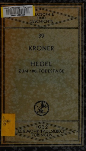 Cover for Hegel zum 100. Todestage